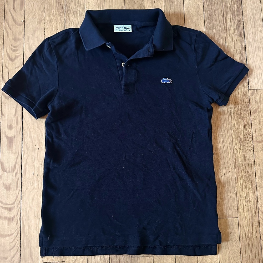 Lacoste for J. Crew Black Pique Cotton Polo Shirt, Size 4 (Small).